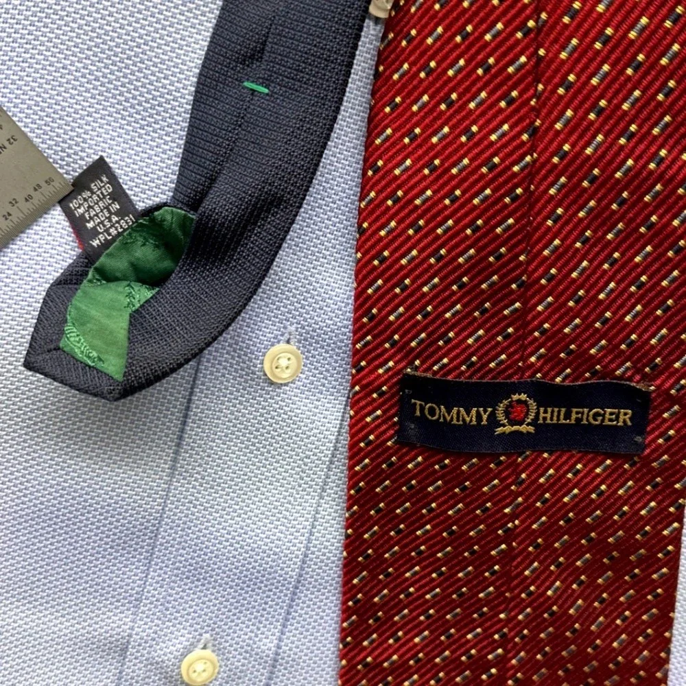 Tommy Hilfiger Mens Vintage Silk Ties (2) Burgundy and Red‎ Navy Diagonal Stripe